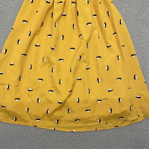 Everly Sleeveless Mini Dress Womens Small Yellow Penguin Print Flowy Tiered - Picture 15 of 15